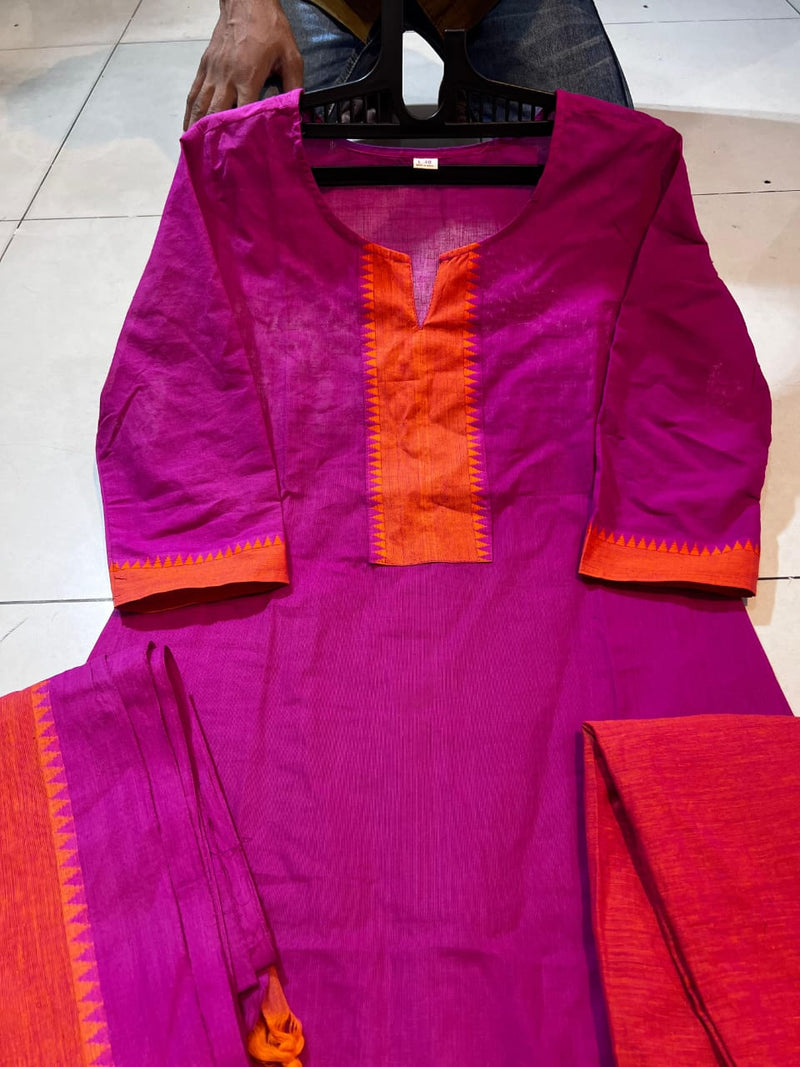 Classy Handloom Cotton Silk Kurti Pant Dupatta Set