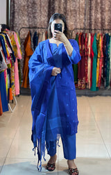 Classy Handloom Cotton Silk Kurti Pant Dupatta Set