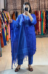 Classy Handloom Cotton Silk Kurti Pant Dupatta Set