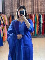 Classy Handloom Cotton Silk Kurti Pant Dupatta Set