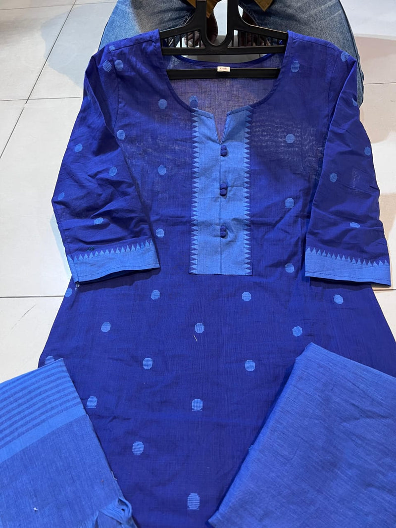 Classy Handloom Cotton Silk Kurti Pant Dupatta Set