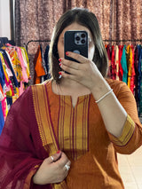 Classy Handloom Cotton Silk Kurti Pant Dupatta Set