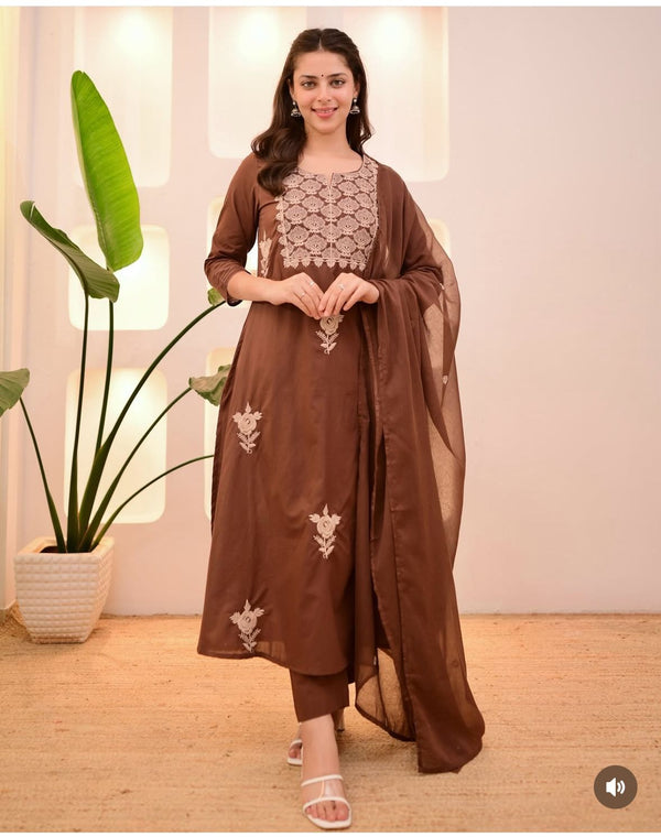 Abstract Summer Cotton with slit & floral print Kurti Pant Dupatta Set