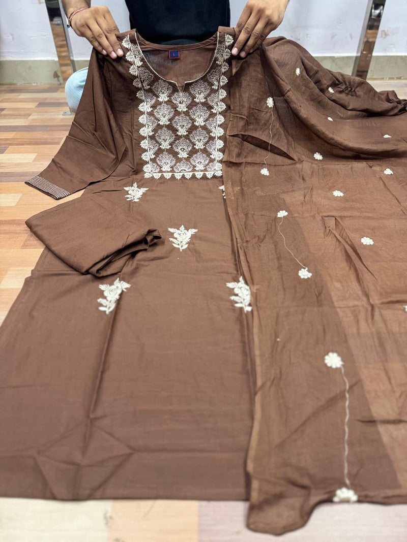 Abstract Summer Cotton with slit & floral print Kurti Pant Dupatta Set