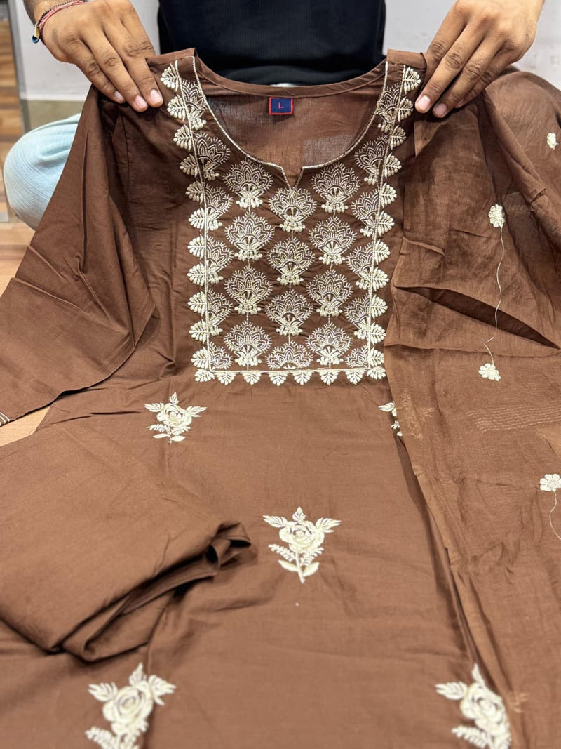 Abstract Summer Cotton with slit & floral print Kurti Pant Dupatta Set