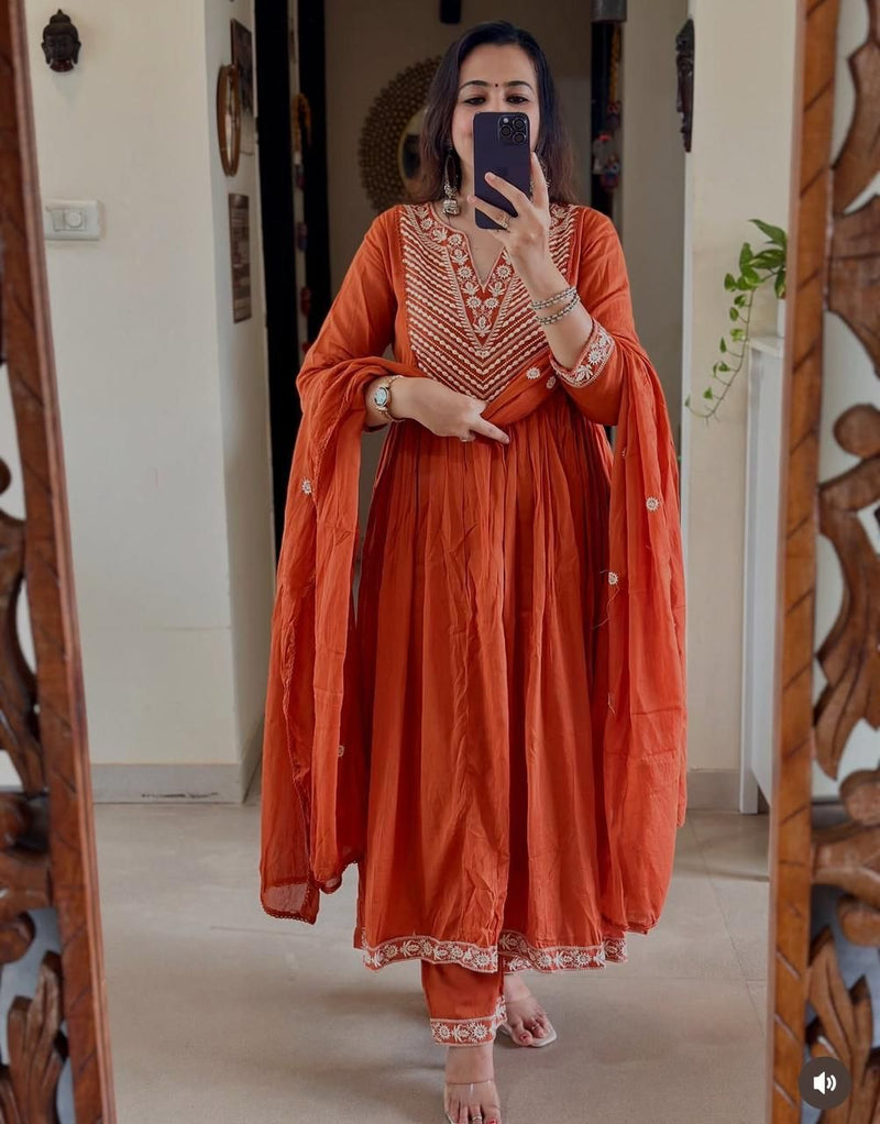 Premium Cotton Anarkali 3-Piece Set