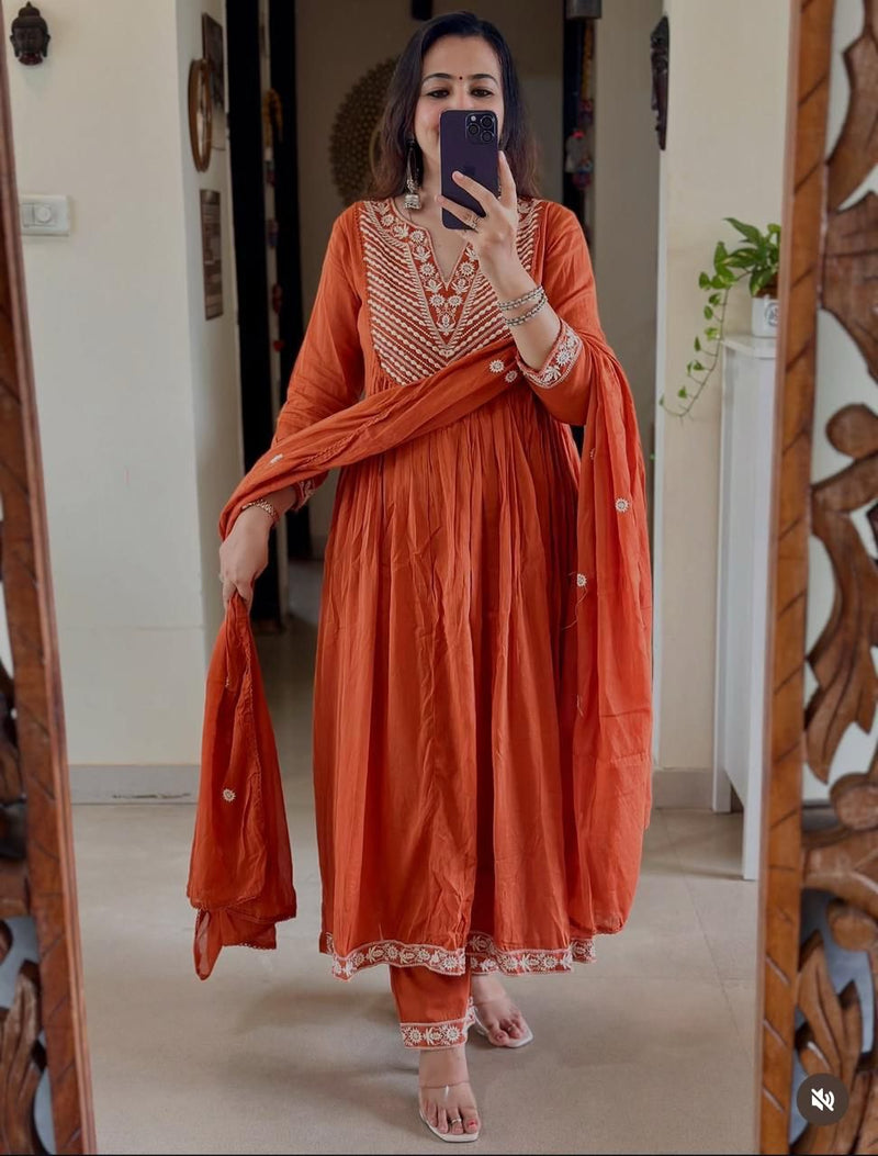 Premium Cotton Anarkali 3-Piece Set