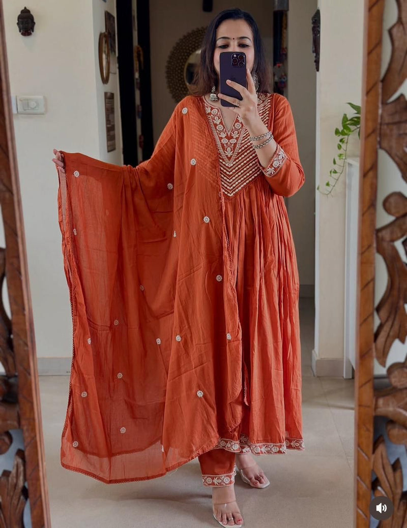Premium Cotton Anarkali 3-Piece Set