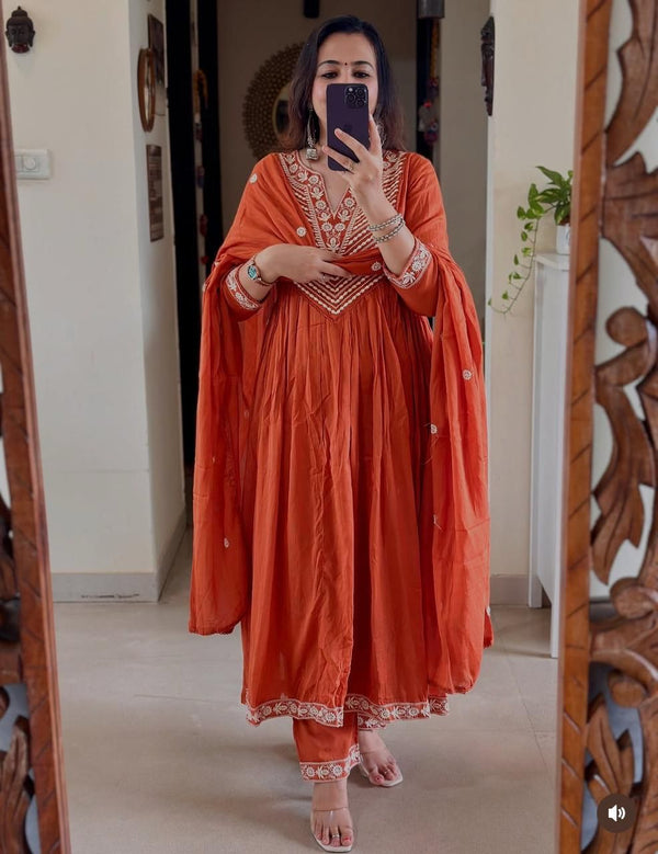 Premium Cotton Anarkali 3-Piece Set