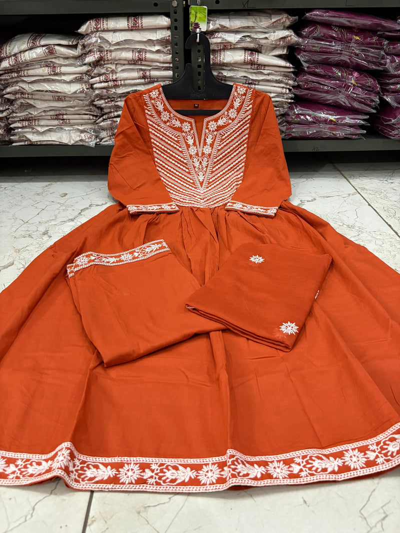 Premium Cotton Anarkali 3-Piece Set