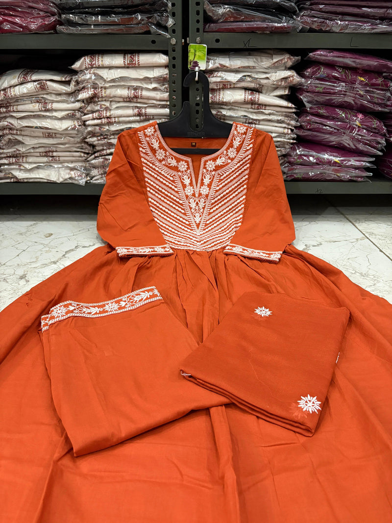 Premium Cotton Anarkali 3-Piece Set