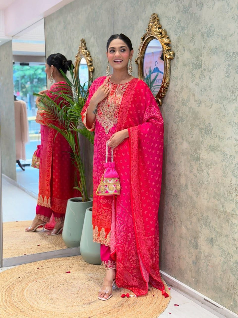 Elegant Flared Chinon Kurti Pant Dupatta Set
