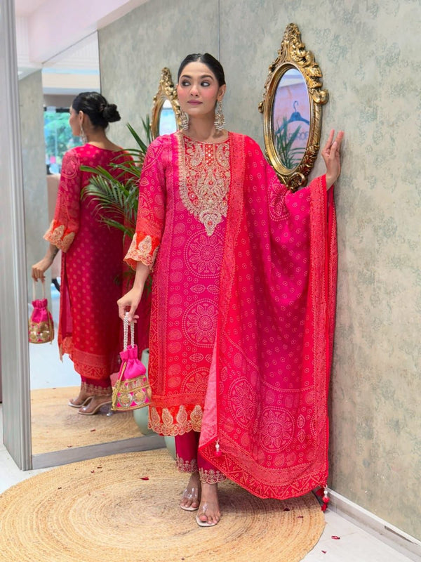 Elegant Flared Chinon Kurti Pant Dupatta Set