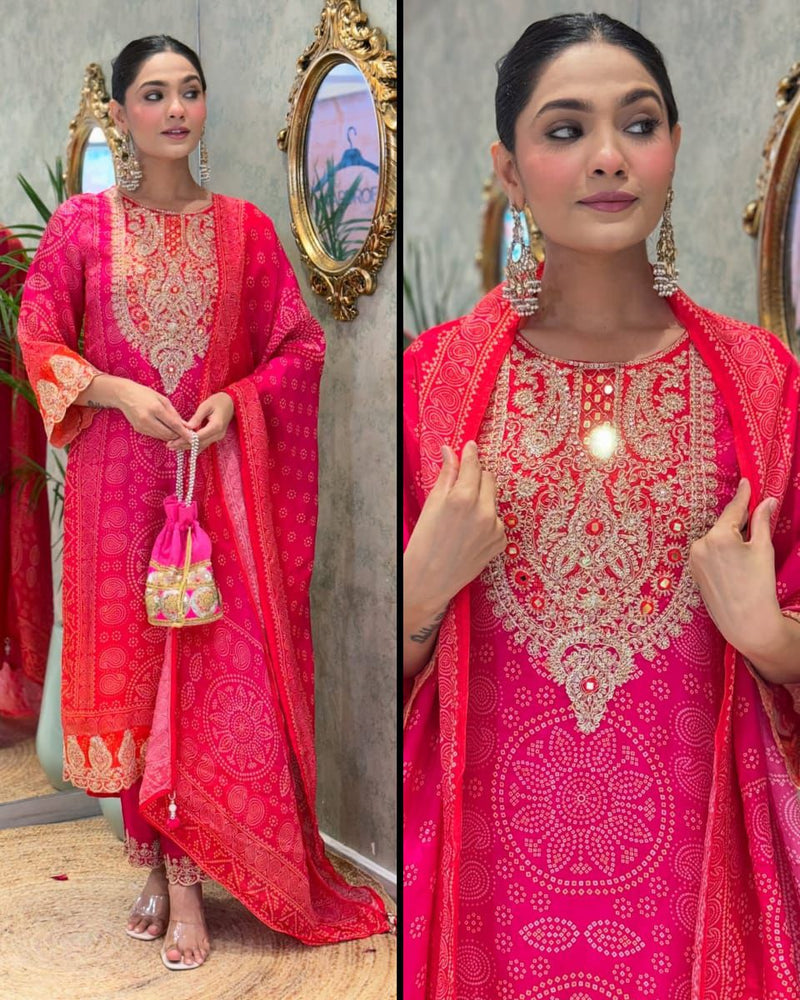 Elegant Flared Chinon Kurti Pant Dupatta Set