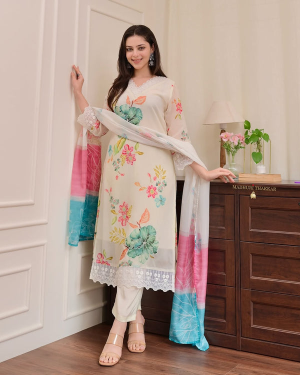 Luxury Reshmi Organza Kurti Pant Dupatta Set