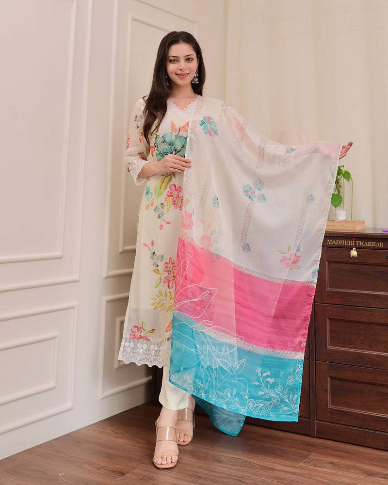 Luxury Reshmi Organza Kurti Pant Dupatta Set