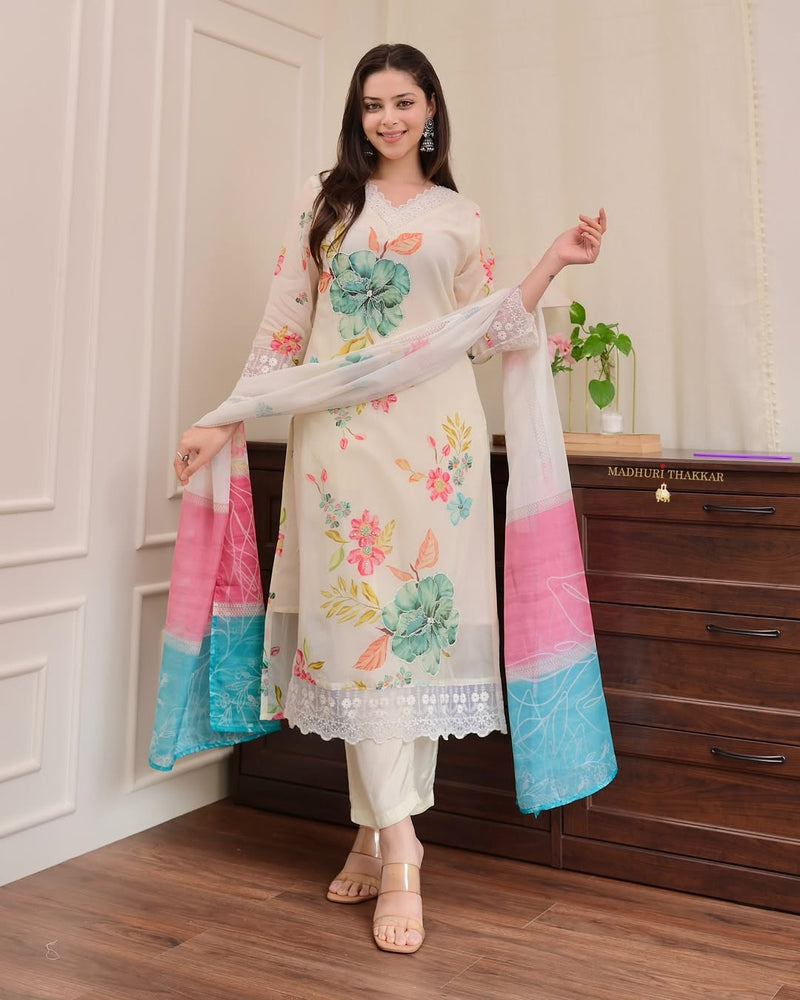 Luxury Reshmi Organza Kurti Pant Dupatta Set