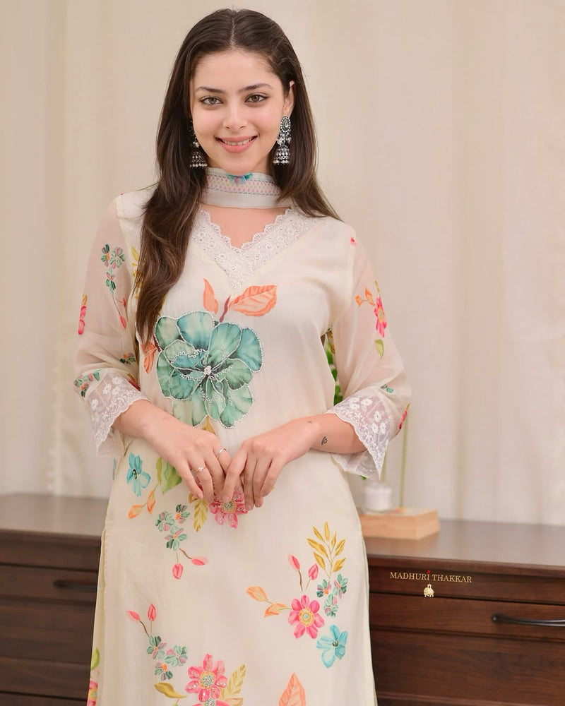 Luxury Reshmi Organza Kurti Pant Dupatta Set