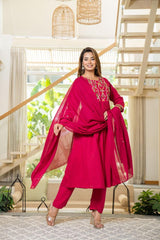 Premium Cotton A-line Kurti Pant Dupatta Set