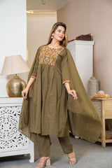 Premium Cotton A-line Kurti Pant Dupatta Set