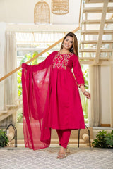 Premium Cotton A-line Kurti Pant Dupatta Set