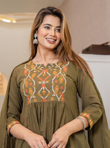 Premium Cotton A-line Kurti Pant Dupatta Set