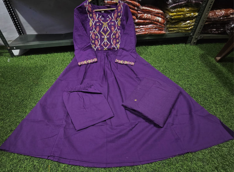 Premium Cotton A-line Kurti Pant Dupatta Set