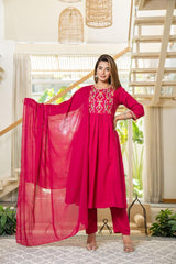 Premium Cotton A-line Kurti Pant Dupatta Set