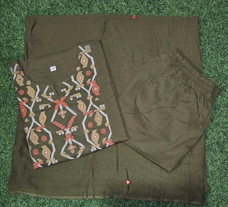 Premium Cotton A-line Kurti Pant Dupatta Set