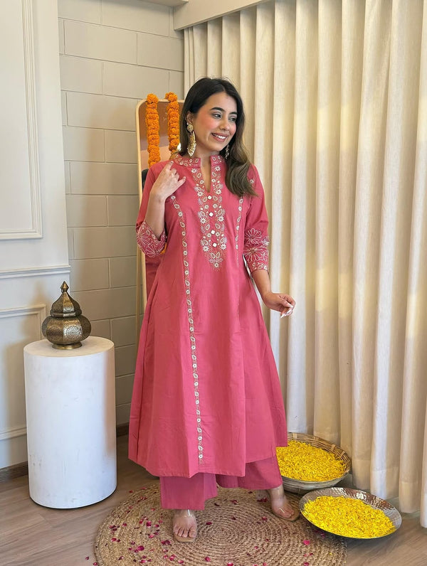 Pure Cotton Collared Kurta Pant Set