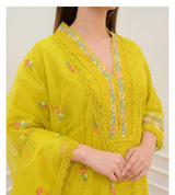 Pakistani Schiffli Cutwork Kurti Pant Dupatta Set