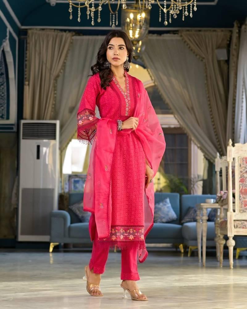 Pakistani Schiffli Cutwork Kurti Pant Dupatta Set