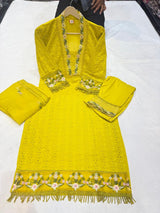 Pakistani Schiffli Cutwork Kurti Pant Dupatta Set