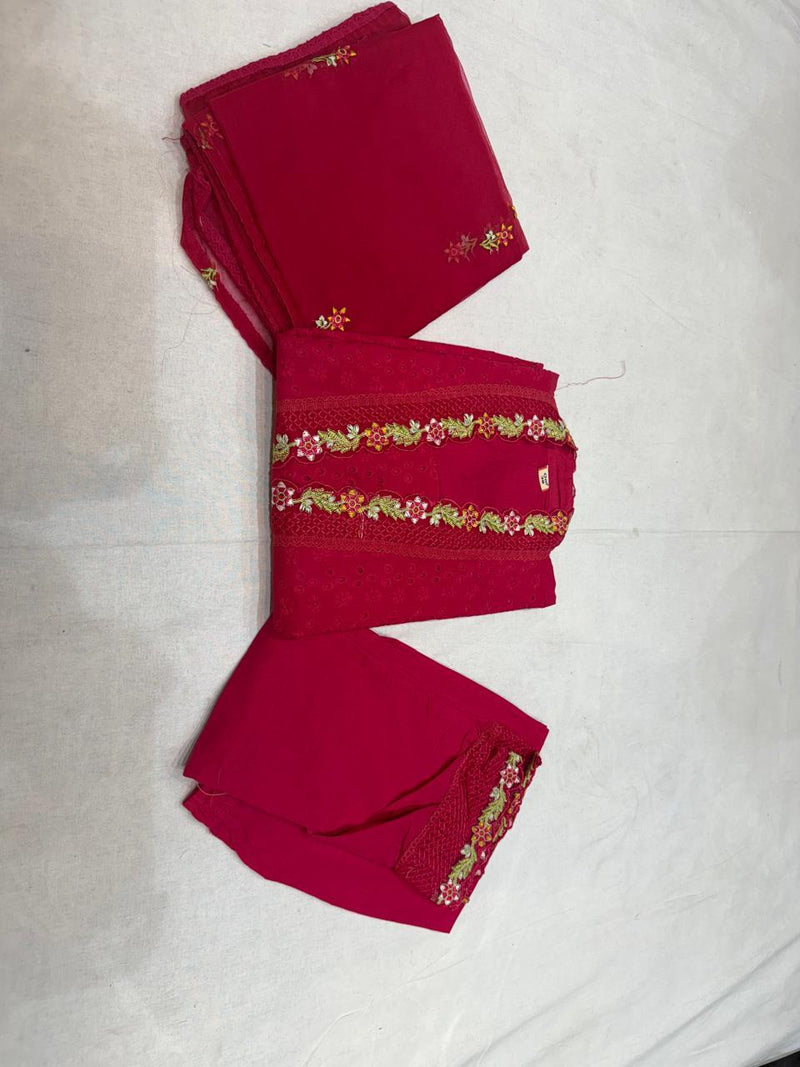 Pakistani Schiffli Cutwork Kurti Pant Dupatta Set