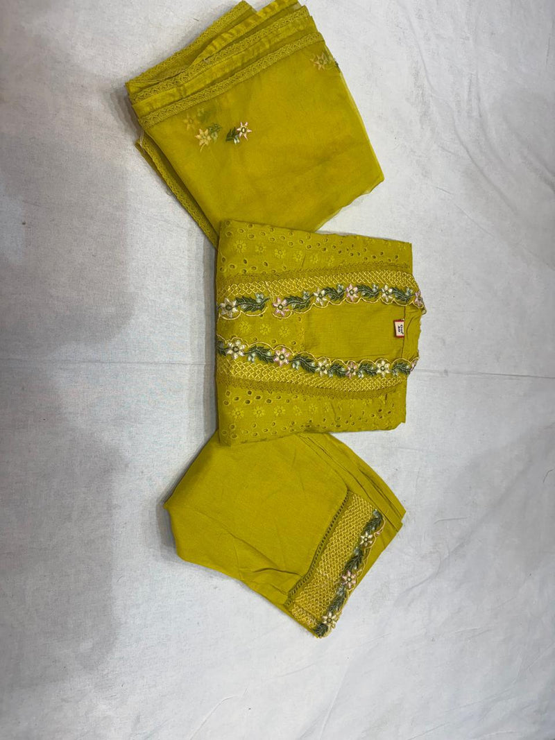 Pakistani Schiffli Cutwork Kurti Pant Dupatta Set
