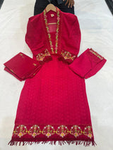 Pakistani Schiffli Cutwork Kurti Pant Dupatta Set