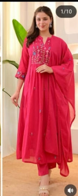Elegant Cotton Kurta Pant &amp; Dupatta Set
