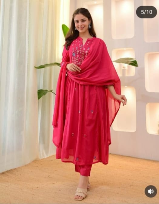 Elegant Cotton Kurta Pant &amp; Dupatta Set