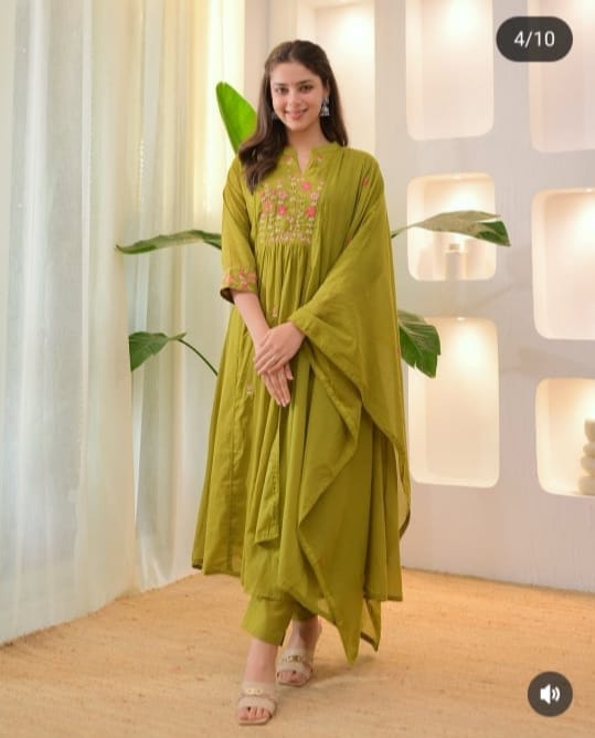 Elegant Cotton Kurta Pant &amp; Dupatta Set