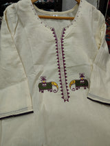 Elegant cream cotton flex kurti pant dupatta set