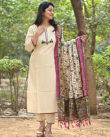Elegant cream cotton flex kurti pant dupatta set