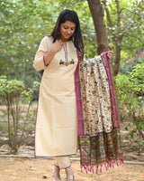 Elegant cream cotton flex kurti pant dupatta set