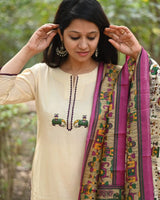 Elegant cream cotton flex kurti pant dupatta set