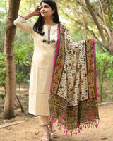 Elegant cream cotton flex kurti pant dupatta set
