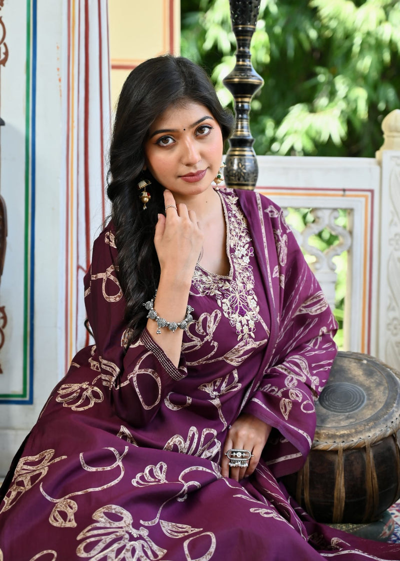 delicate butterfly motifs  Kurti Pant Dupatta Set