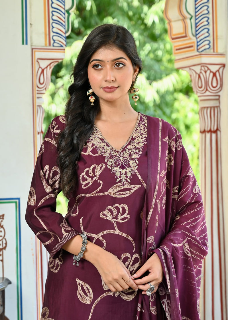 delicate butterfly motifs  Kurti Pant Dupatta Set