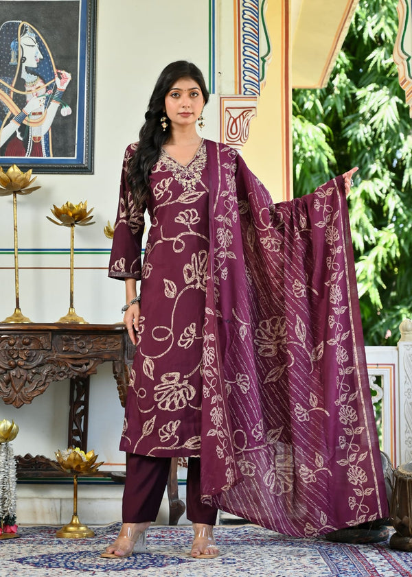 delicate butterfly motifs  Kurti Pant Dupatta Set