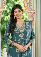 delicate butterfly motifs  Kurti Pant Dupatta Set