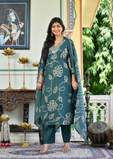delicate butterfly motifs  Kurti Pant Dupatta Set