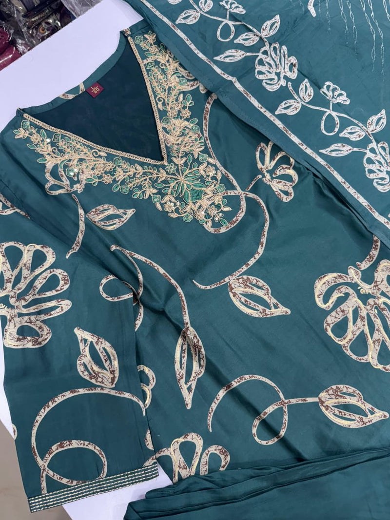 delicate butterfly motifs  Kurti Pant Dupatta Set